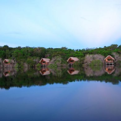 Amazonie Les bungalows vue lac Juma lodge