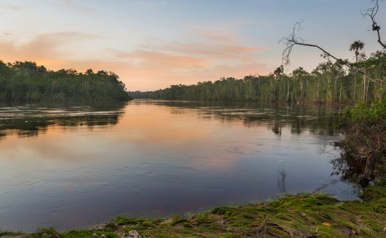 Amazonie Reflets rouges dans le ciel
