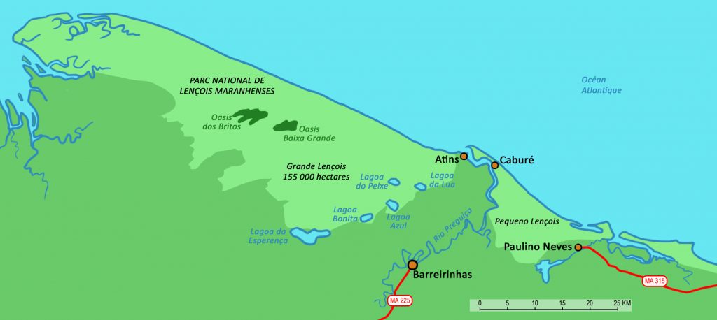 carte du désert des Lençois du Maranhão.