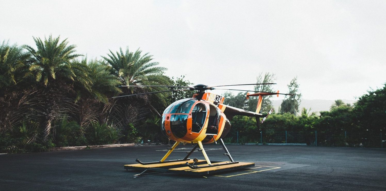 Hélicoptère sur un piste dans un jardin tropical au Brésil