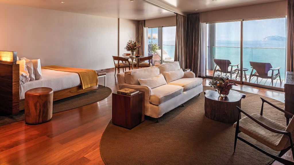 Vue de la chambre ocean view de l'hôtel Fasano à Rio de Janeiro avec vue sur l'océan