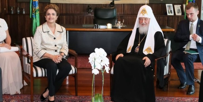 Rencontre entre la présidente du Brésil Dilma et le Pope orthodoxe Kiril à Brasilia.