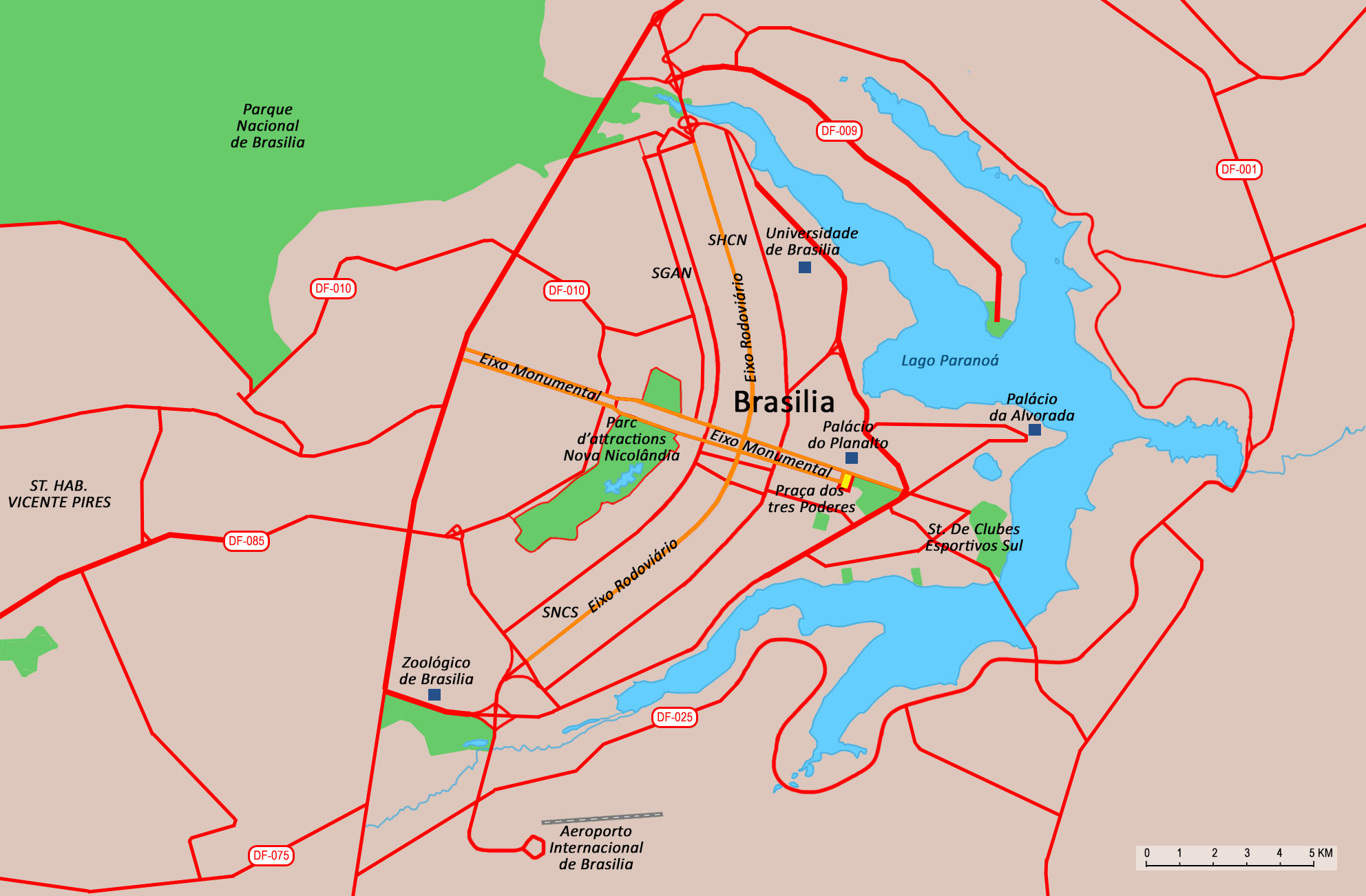 Carte du centre de Brasília.