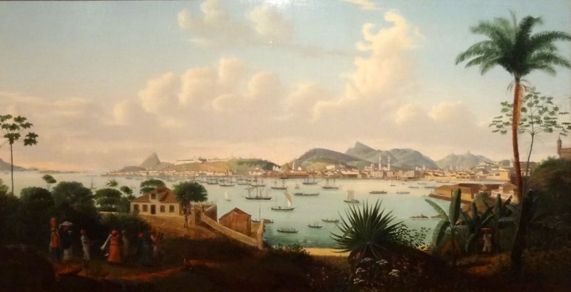 Peinture de la baie de Rio de Janeiro au Brésil à l'époque coloniale.