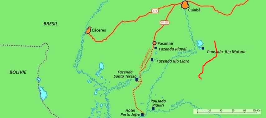 Carte du Pantanal Pousada Rio Mutum.