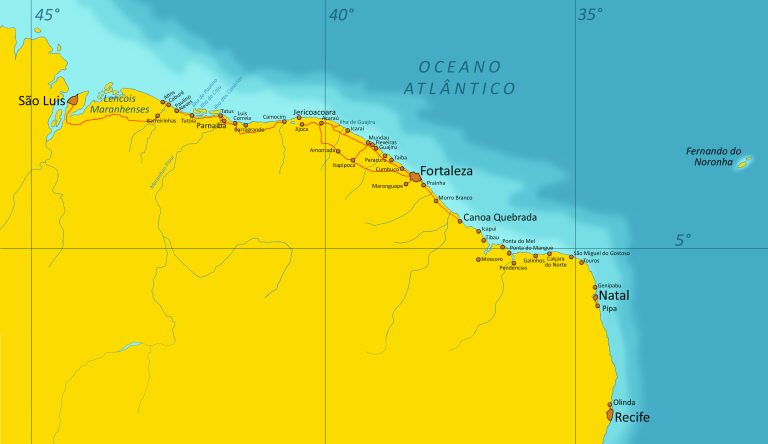 Carte du circuit de 10 jours dans le Nordeste du Brésil